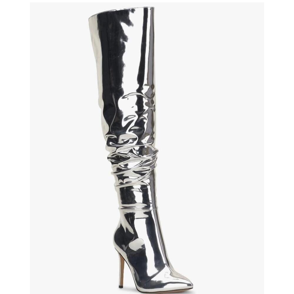 INC Womens Iyonna Patent Slouchy Over-The-Knee Boots Silver 6.5 NEW # Box M788